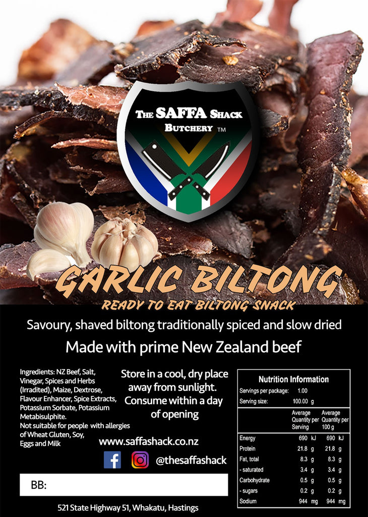 Saffa Shack Biltong Bag 100g Garlic