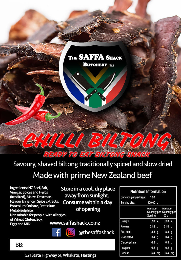 Saffa Shack Biltong Bag 100g Mild Chilli